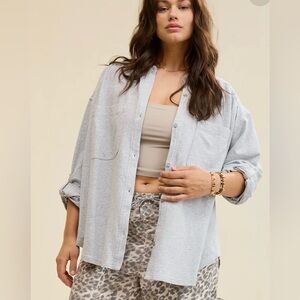 NWT Aerie Roll With It Lightweight Fleece Button Down Shirt Gray XS and S